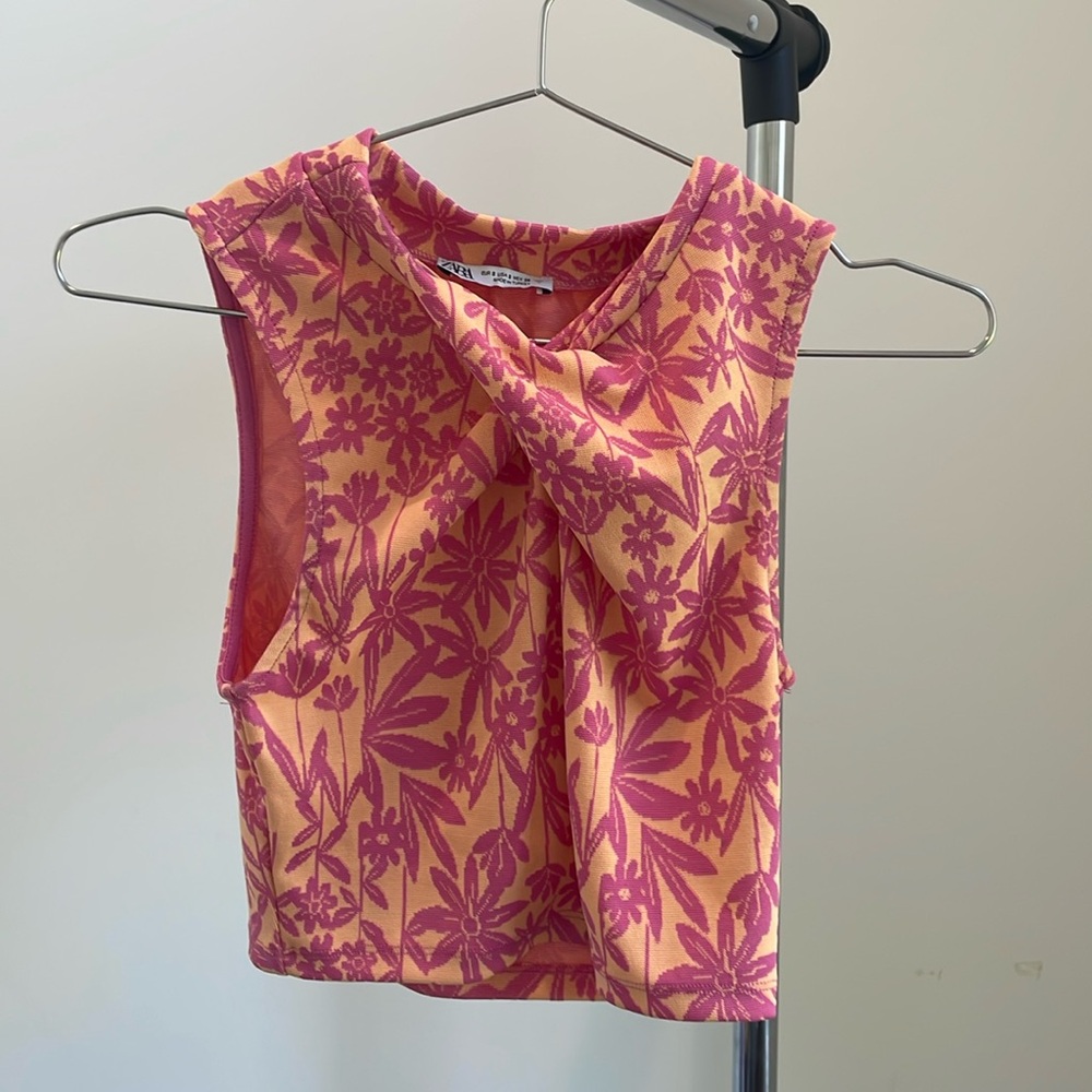 Zara Jacquard Wrap Top Pink Small